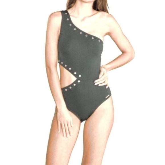 Michael Kors One Piece Swimsuit Women Size 8 Monokini Rings One Shoulder N - Picture 1 of 8